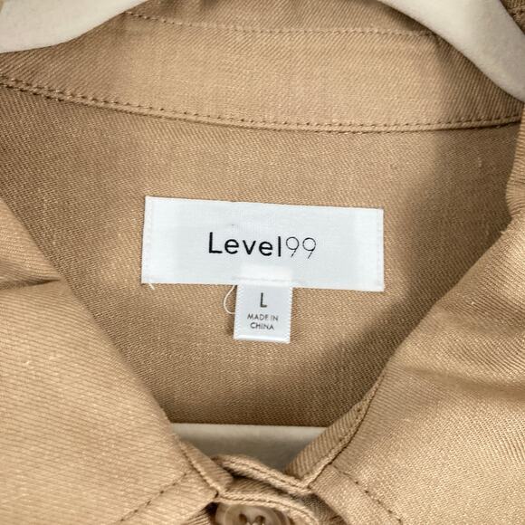 Level99 Evereve Womens L Tan Crop Linen Blend Utility Shacket Chore Fall Ranch - Picture 4 of 11